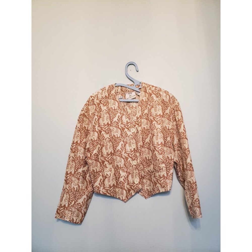 EPB Easy Eleanor P Brenner Womens S Blouse 100% Silk Boho Elephants Button Front